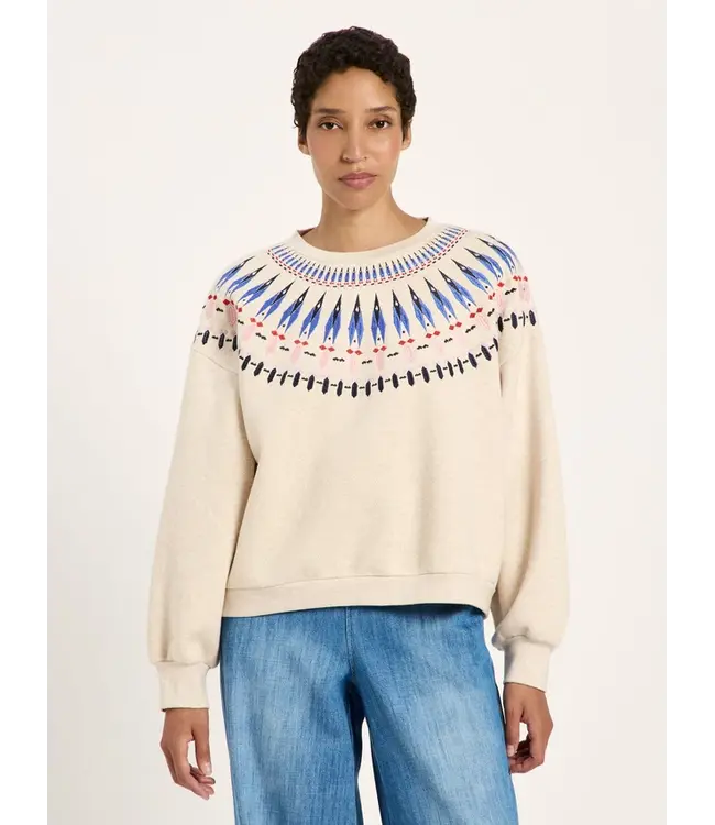 LANIUS •• Statement Sweatshirt GOTS | Creme Melange/ Multicolor