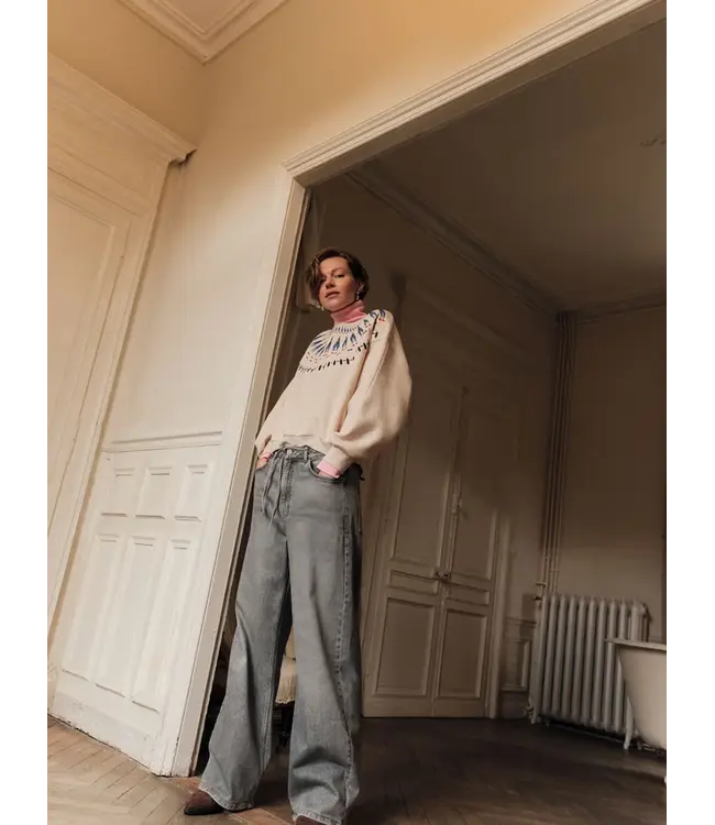 LANIUS •• Statement Sweatshirt GOTS | Creme Melange/ Multicolor