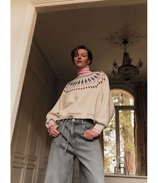 LANIUS •• Statement Sweatshirt GOTS | Creme Melange/ Multicolor