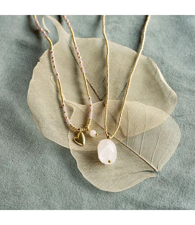 A BEAUTIFUL STORY •• Honored Rose Quartz Necklace Gold Colored