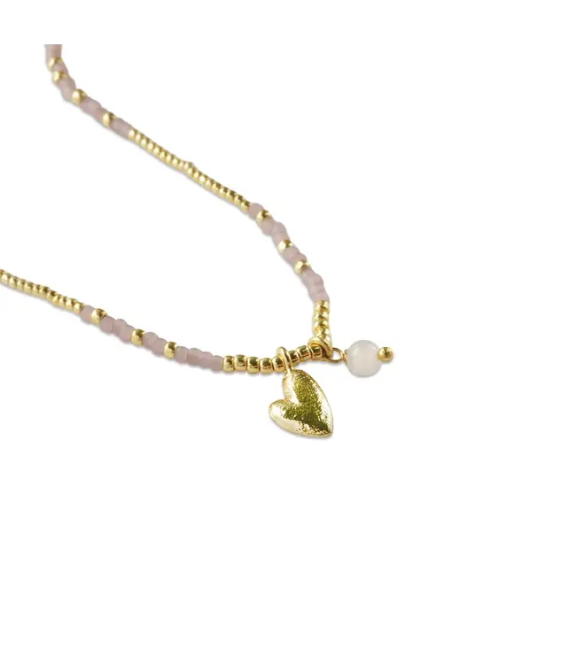 A BEAUTIFUL STORY •• Honored Rose Quartz Necklace Gold Colored