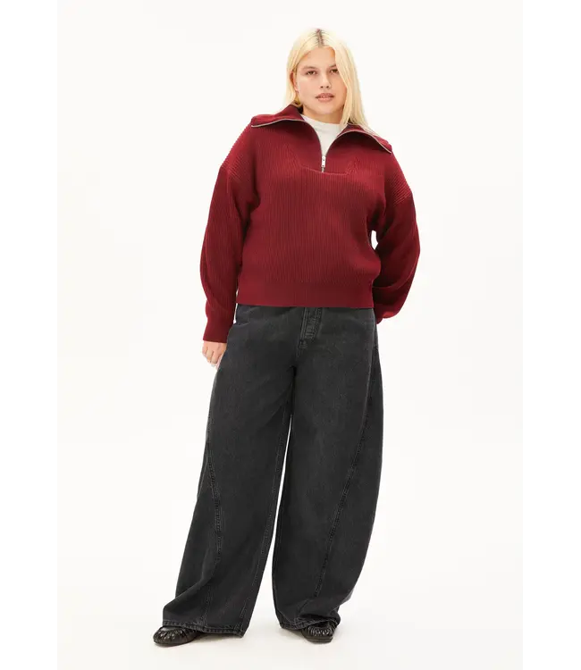 ARMEDANGELS •• Vanise Rib Knit Troyer | Velvet Red- Light Velvet Red
