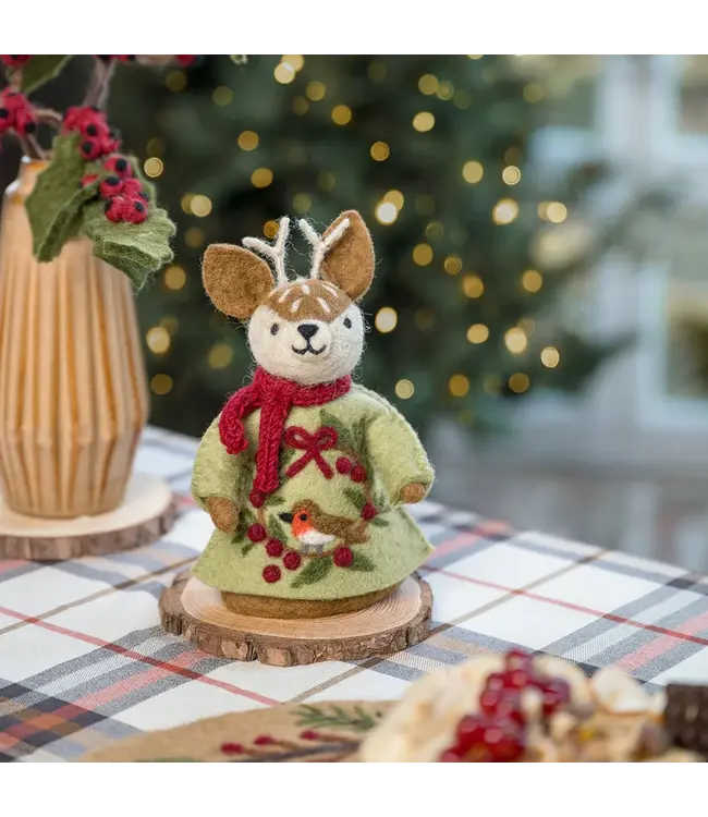 SJAAL MET VERHAAL  •• Decoratie Hert English Christmas Roodborstje