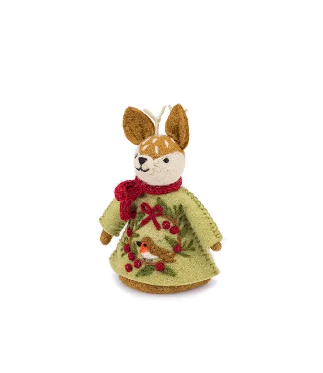 SJAAL MET VERHAAL  •• Decoratie Hert English Christmas Roodborstje