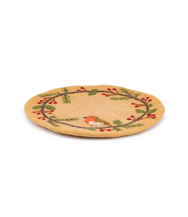 SJAAL MET VERHAAL  •• Onderzetter 35 cm Roodborstje Beige