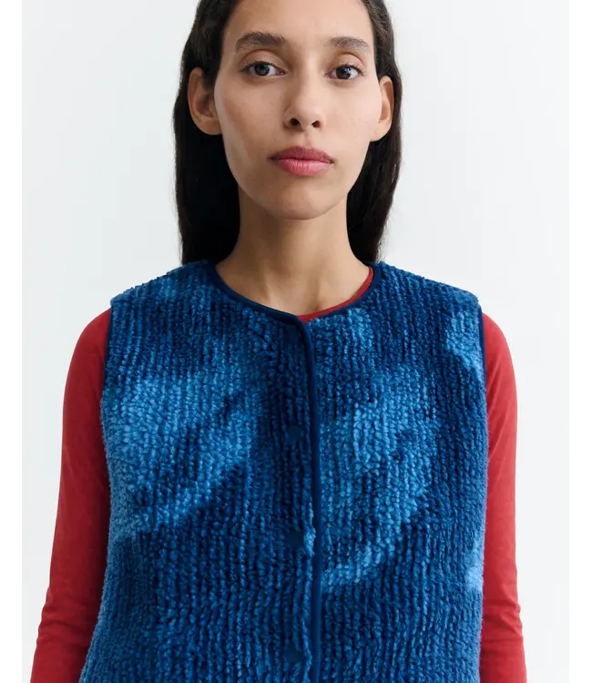 THINKING MU •• Lotus Jay Vest Jacquard | Blue