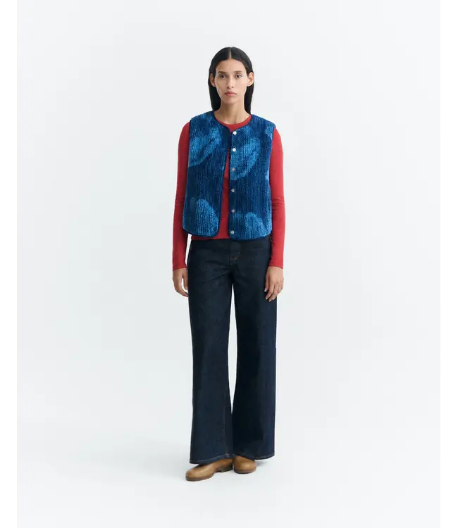 THINKING MU •• Lotus Jay Vest Jacquard | Blue