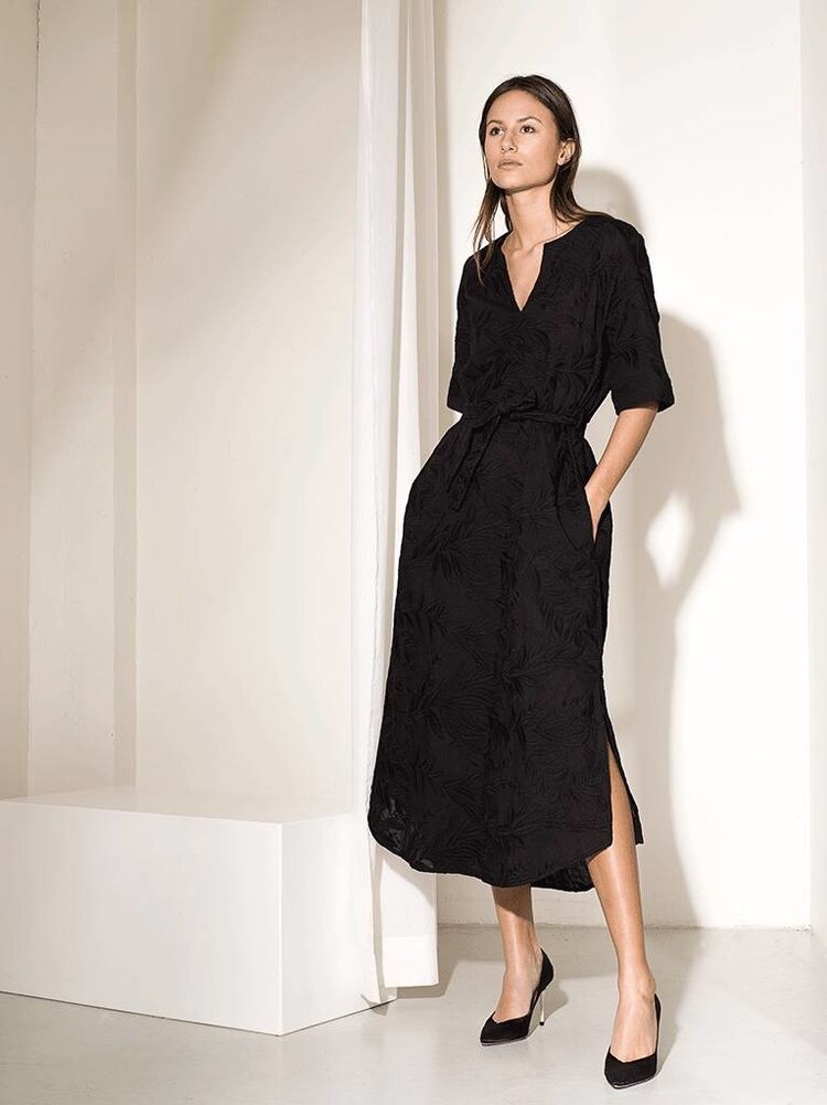 Dutchess Caftan dress - stripe - black embroidery