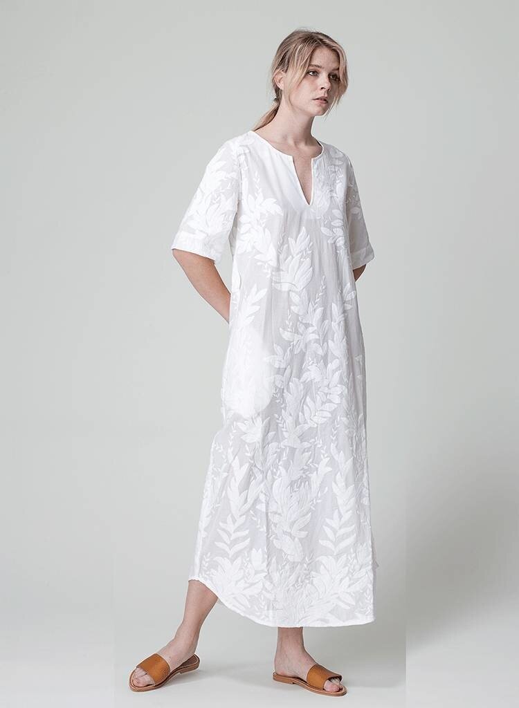 Dutchess Caftan dress - white embroidery