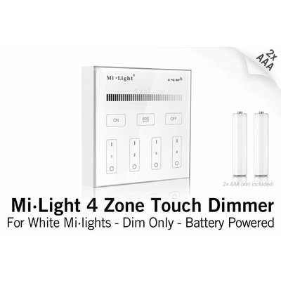 Mi·Light MiLight RF Opbouw Touch WandBediening Dimmer 4-zone, Enkele kleur, AAA Batterij
