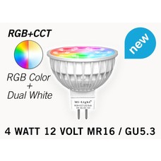 Mi·Light MR16 GU5.3 LED spotje, RGB Kleur en Dual White, 12V halogeen vervanger, RF, 4W
