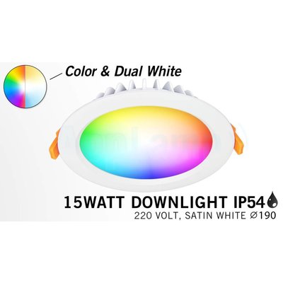 Mi·Light RGB kleur + Dual White 15 Watt Mi-Light LED Waterproof inbouwspot, Losse spot zonder remote.