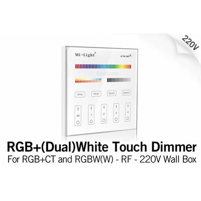 Mi·Light MiLight RGB+ DualWhite (RGB+CT) Touch Inbouw wandbediening, 4-zones, RF, 220V
