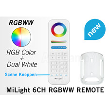 Mi·Light MiLight RGB+ DualWhite (RGB+CT) hand afstandsbediening,  6-zones, 4  scenes, RF, 2xAAA