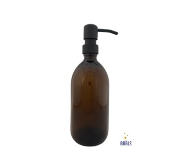 BBBLS® Zeepdispenser & Zeeppompje van amber glas|500ml|Zonder sticker|Mat zwart metaal pomp
