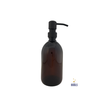 BBBLS® Zeepdispenser & Zeeppompje van amber plastic|500ml|Zonder sticker|Mat zwart metaal pomp
