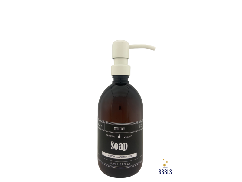 BBBLS® Bruin PET fles apotheek label 'Soap' premium wit-500ml