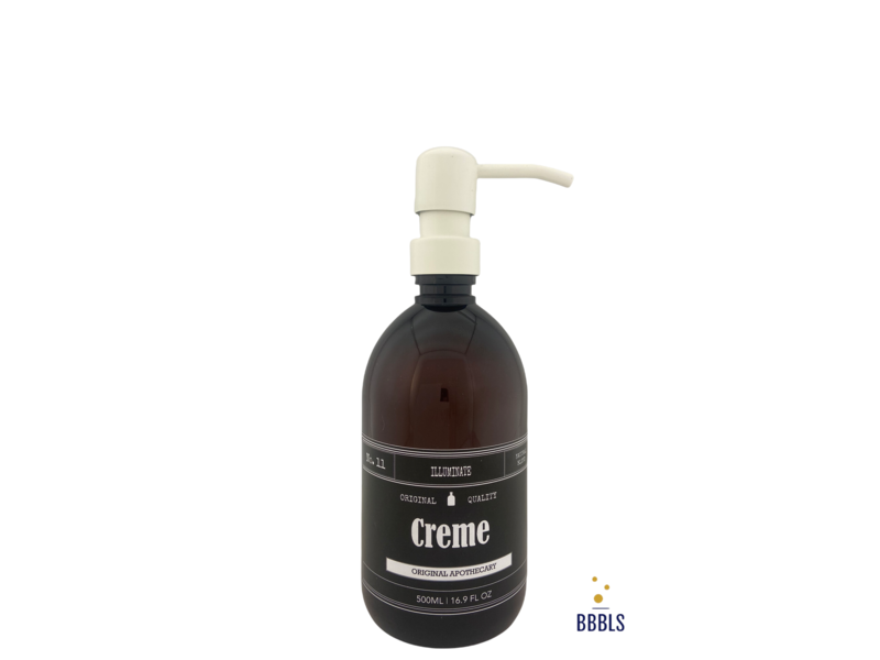 BBBLS® Bruin PET fles apotheek label 'Creme' premium wit-500ml