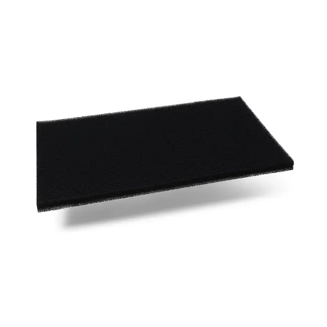 Actief koolstoffiltermat 1000 × 1000 × 12 mm – Geïmpregneerd schuim – Open celstructuur – Lage drukval – Originele kwaliteit
