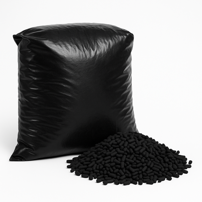 25 kg zak actief koolkorrels (pellets) voor luchtfiltratie. Geschikt voor het verwijderen van geuren, VOC’s en schadelijke stoffen in ventilatie- en luchtafzuigsystemen.
