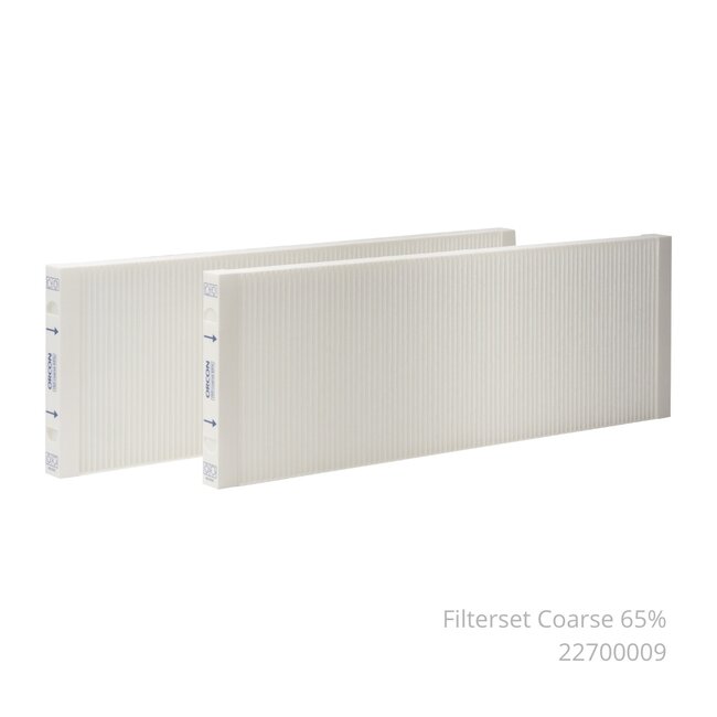 Originele Orcon G4 filterset voor HRC 350/450 Ventiflow. ISO Coarse 65%, OEM cassettefilters (185×560×24 mm), voor toevoer en retour.