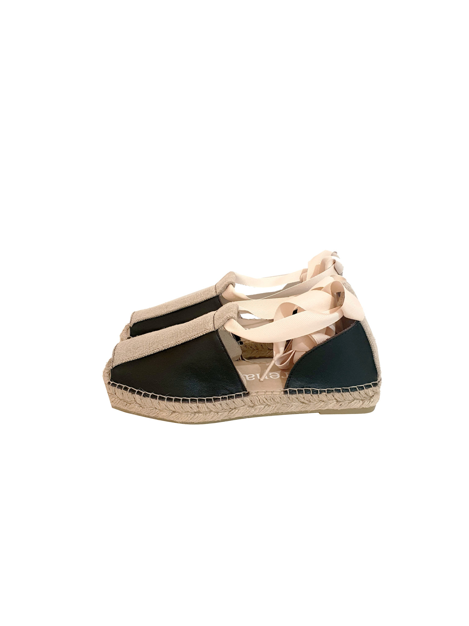 Macarena espadrilles plat zwart/wit - Mary Jane Schoenenboetiek