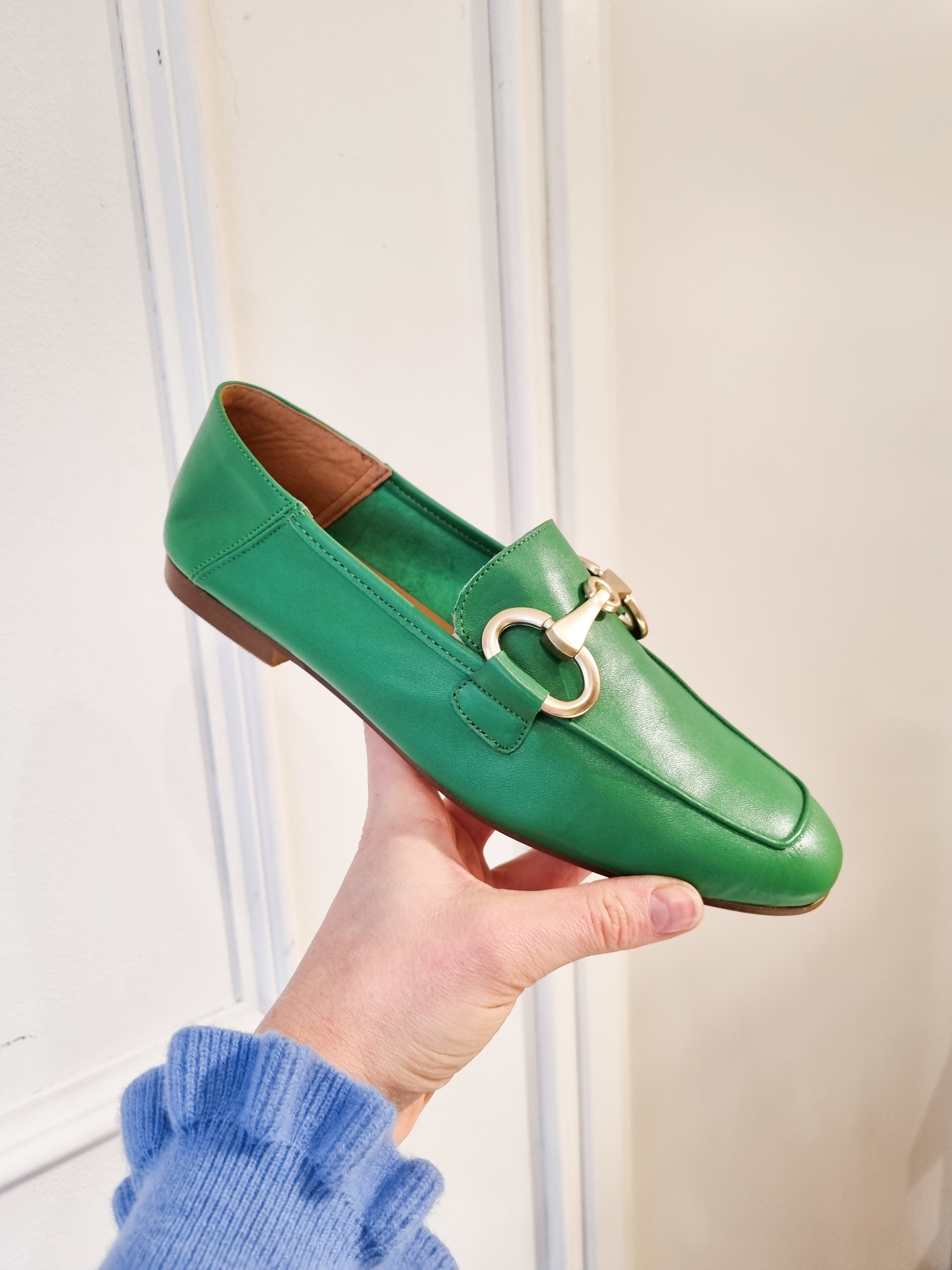Mary Jane leren instapper gesp groen - Mary Jane Schoenenboetiek