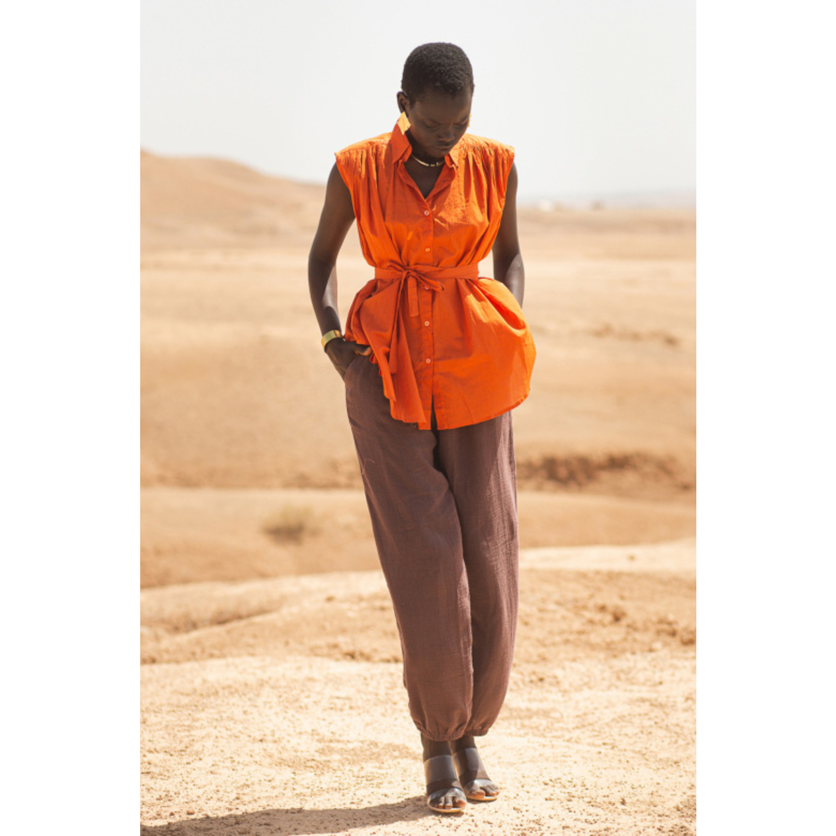 Blouse Mouwloos Katoene Voile Oranje Morrocco Diaries Noa