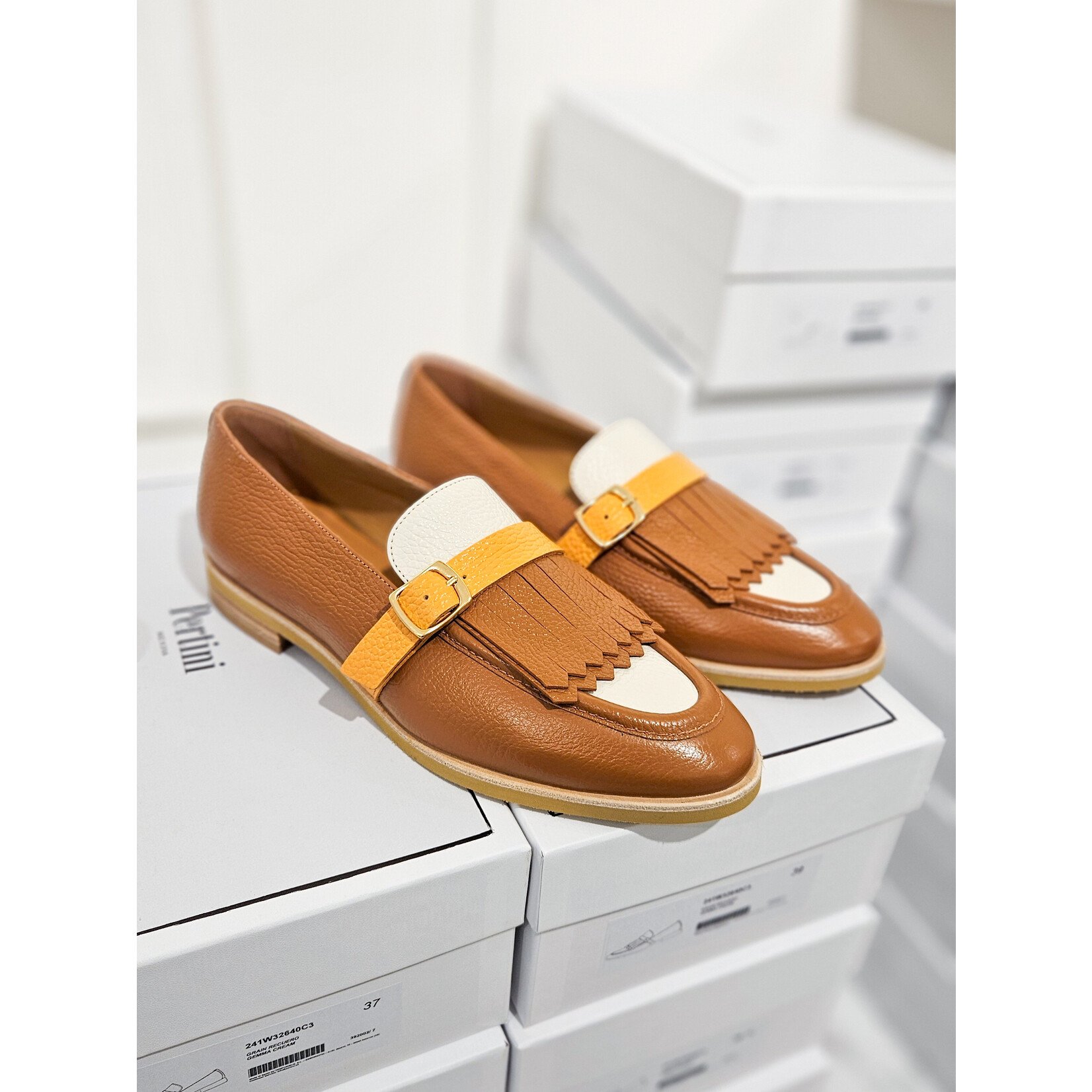 Pertini leren instapper loafer Grain Cognac