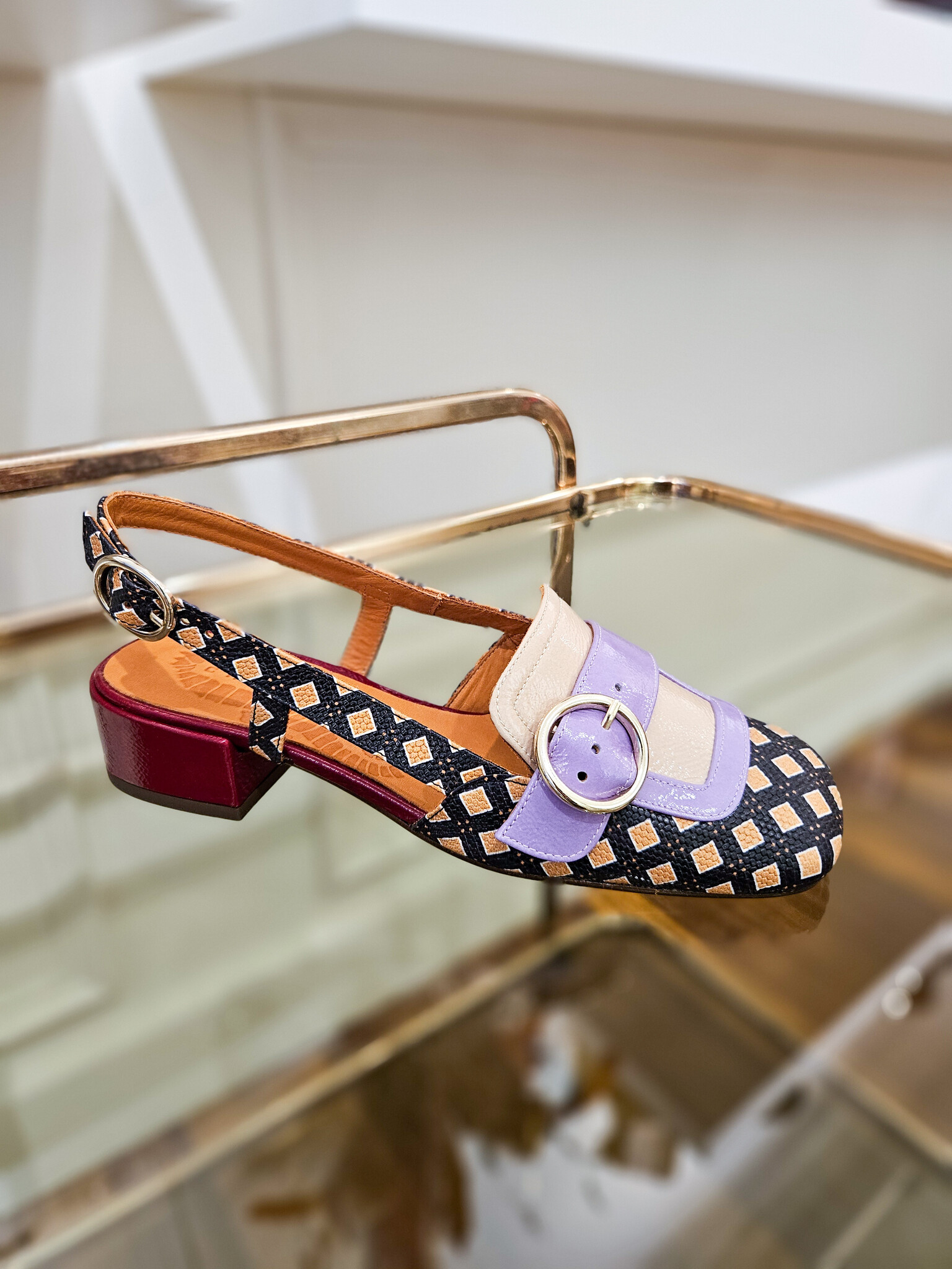 Chie Mihara leren slingback gesp ruit multi Mary Jane