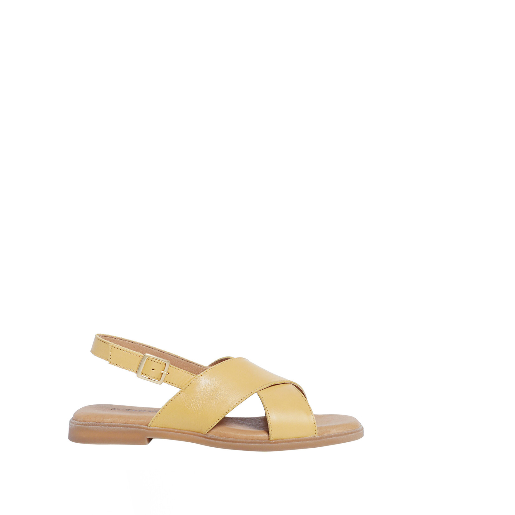 Natuurlijk gelooide platte leren sandalen Olivia Mustard