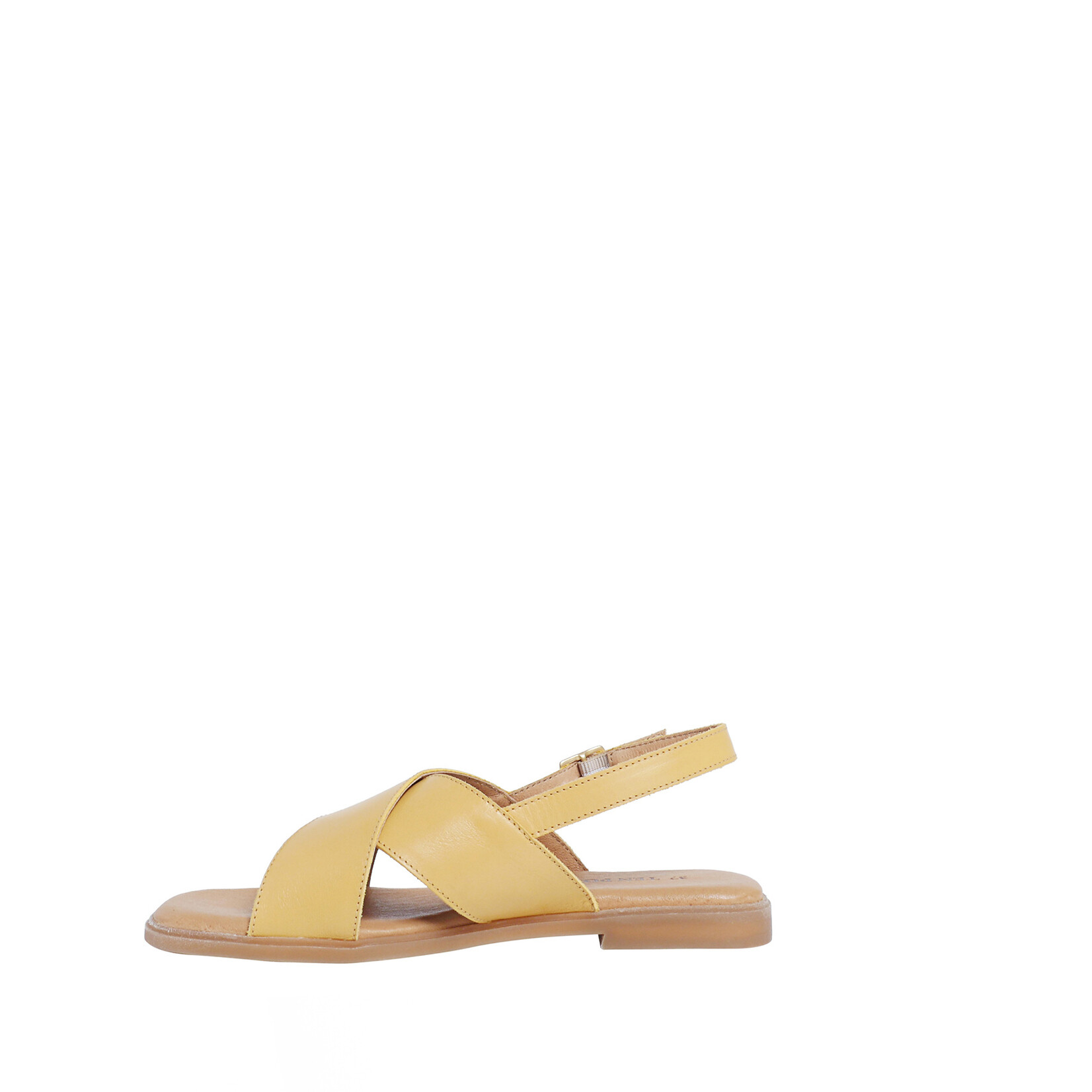 Natuurlijk gelooide platte leren sandalen Olivia Mustard