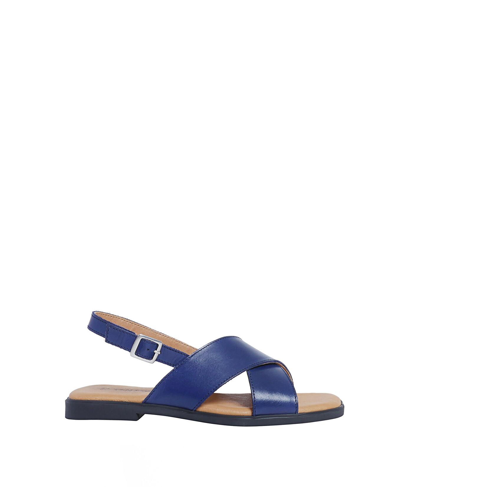 Natuurlijk gelooide leren sandalen plat Olivia Navy