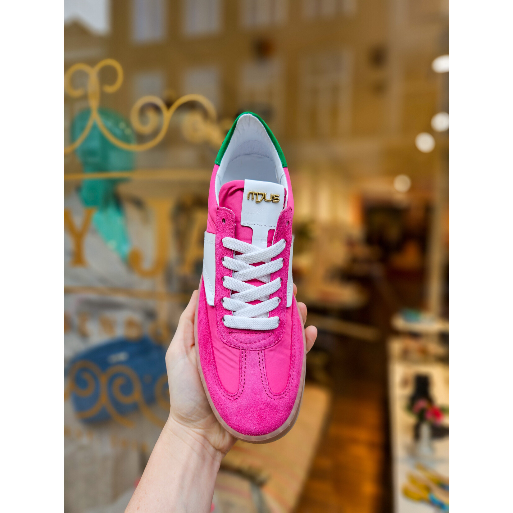 Mjus leren sneaker tennis FUXIA roze /groen