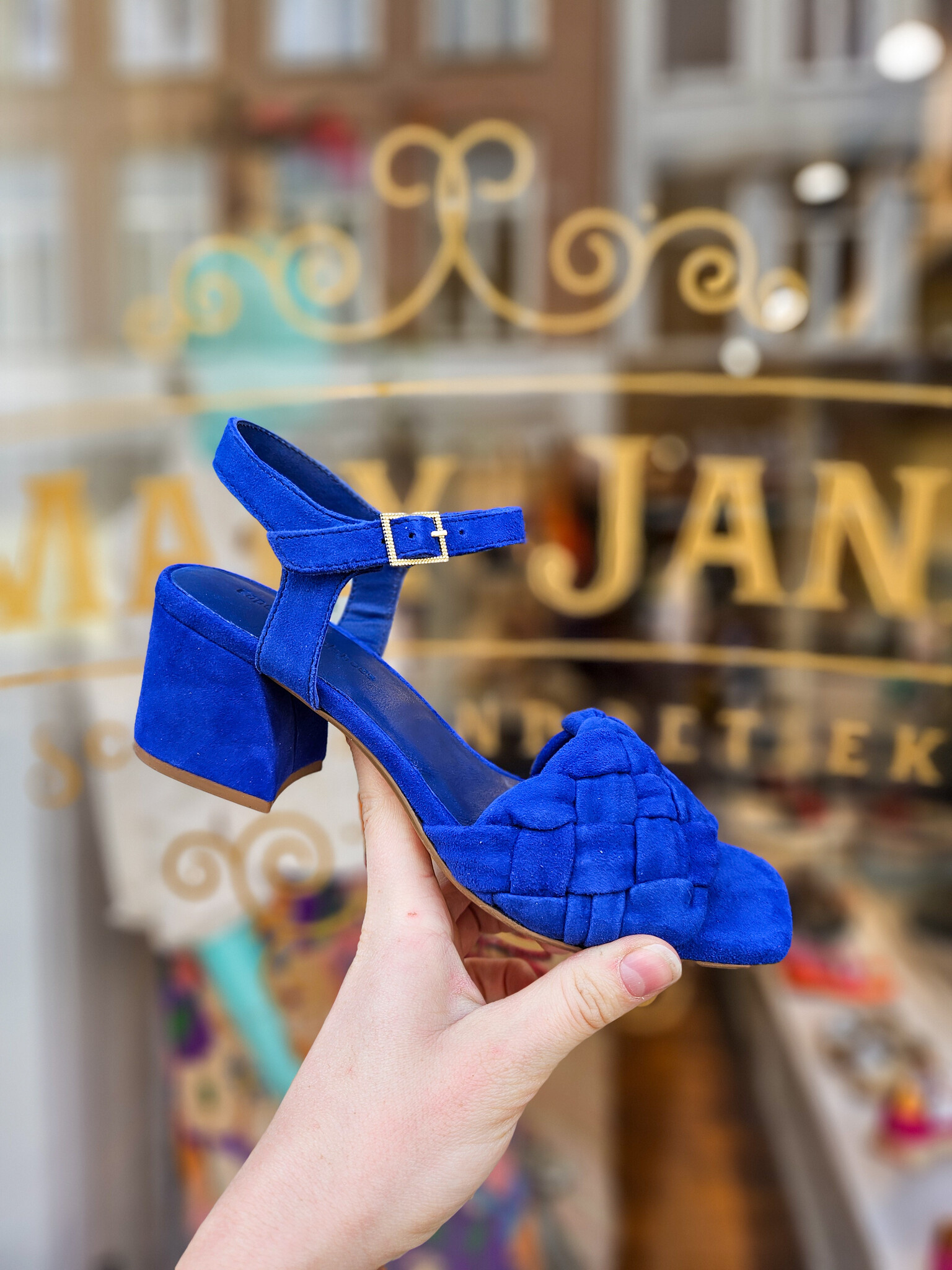 S3293 SS24 Copenhagen Shoes sandaal hak kobalt blauw Emma Mary Jane Schoenenboetiek