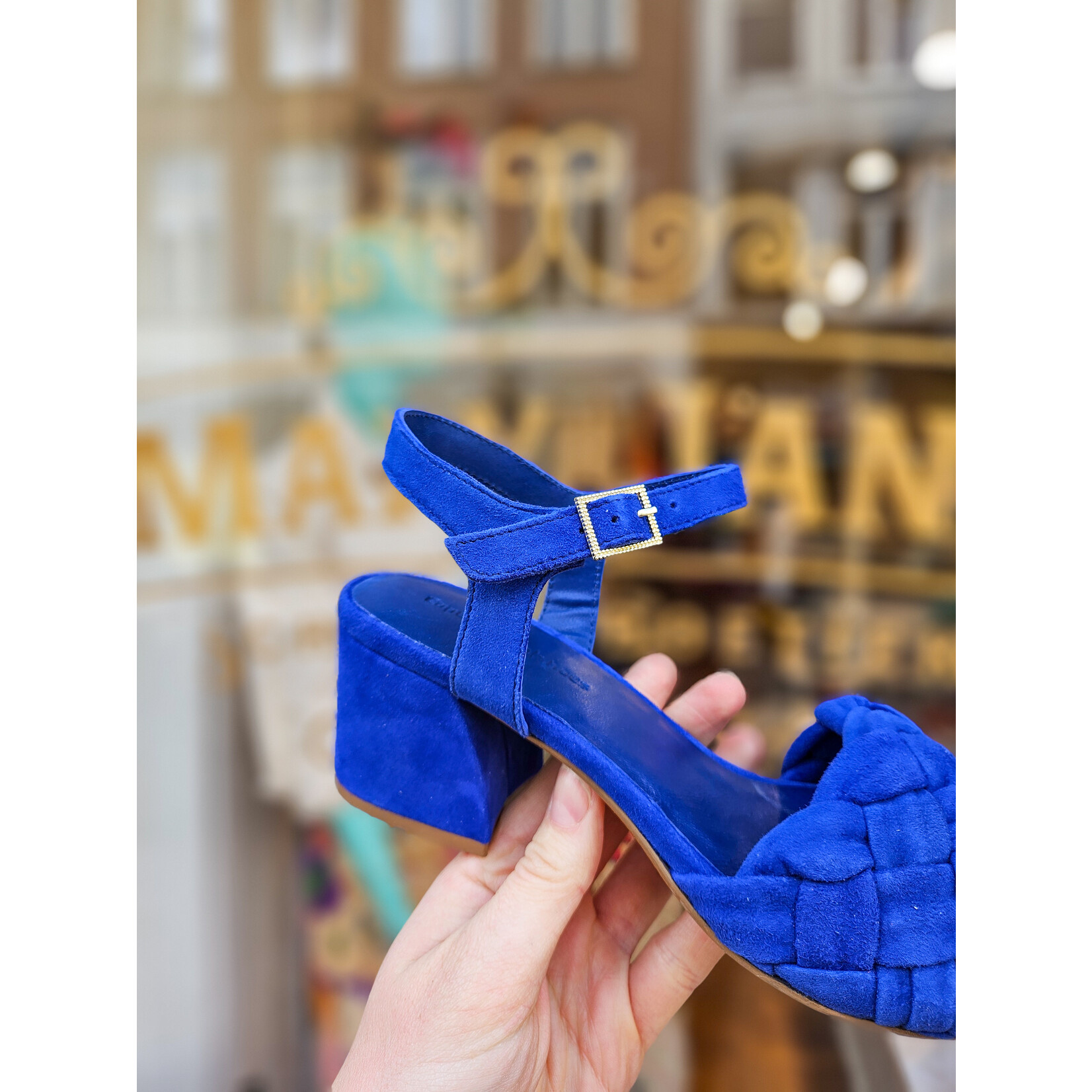 Copenhagen Shoes sandaal hak kobalt blauw Emma