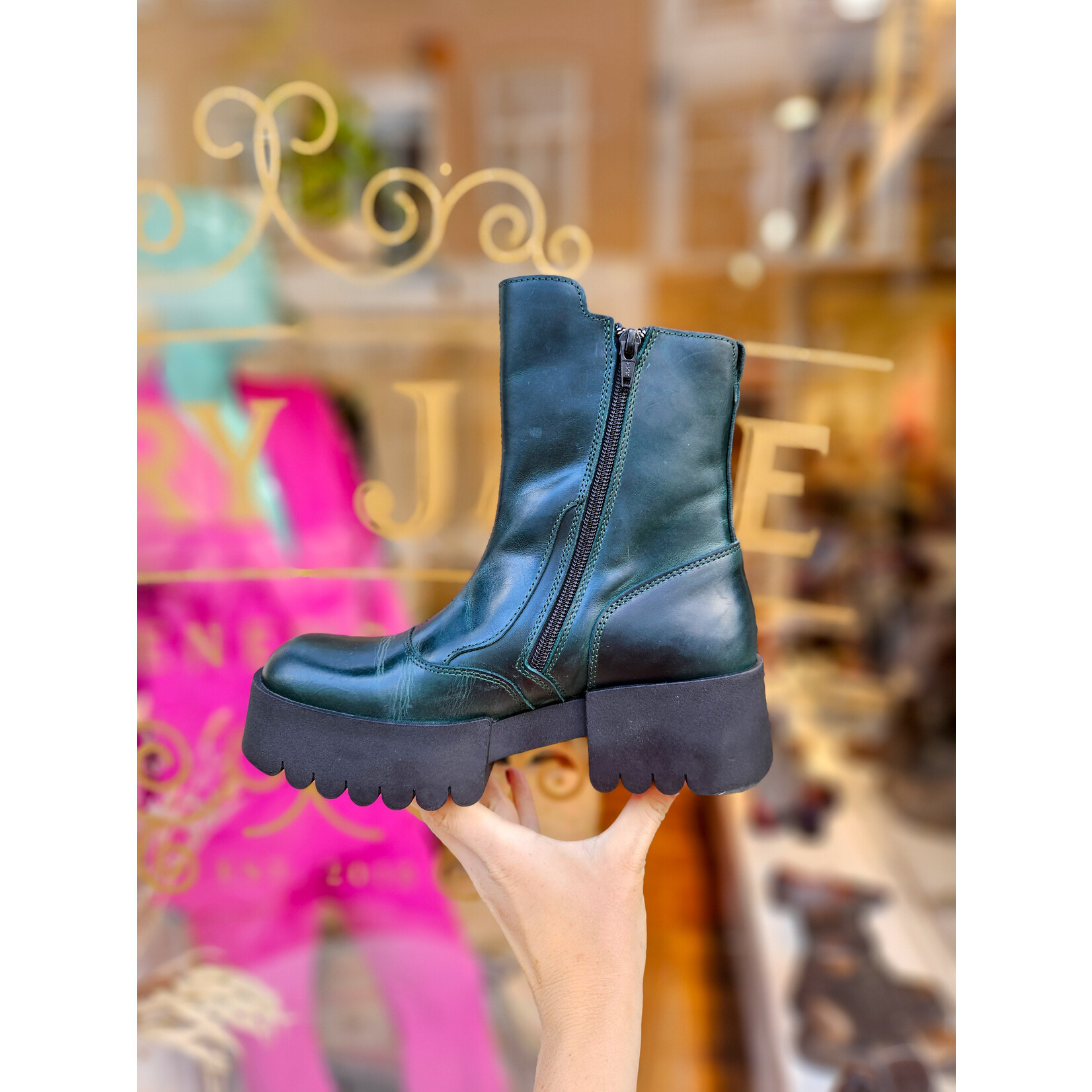 Fly London leren stoere boots EGLI petrol/groen