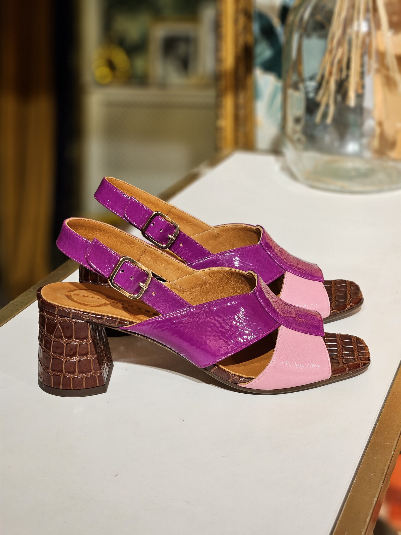 S3505 SS25 Chie Mihara, slingback sandaal hak RUDASA roze/bruin