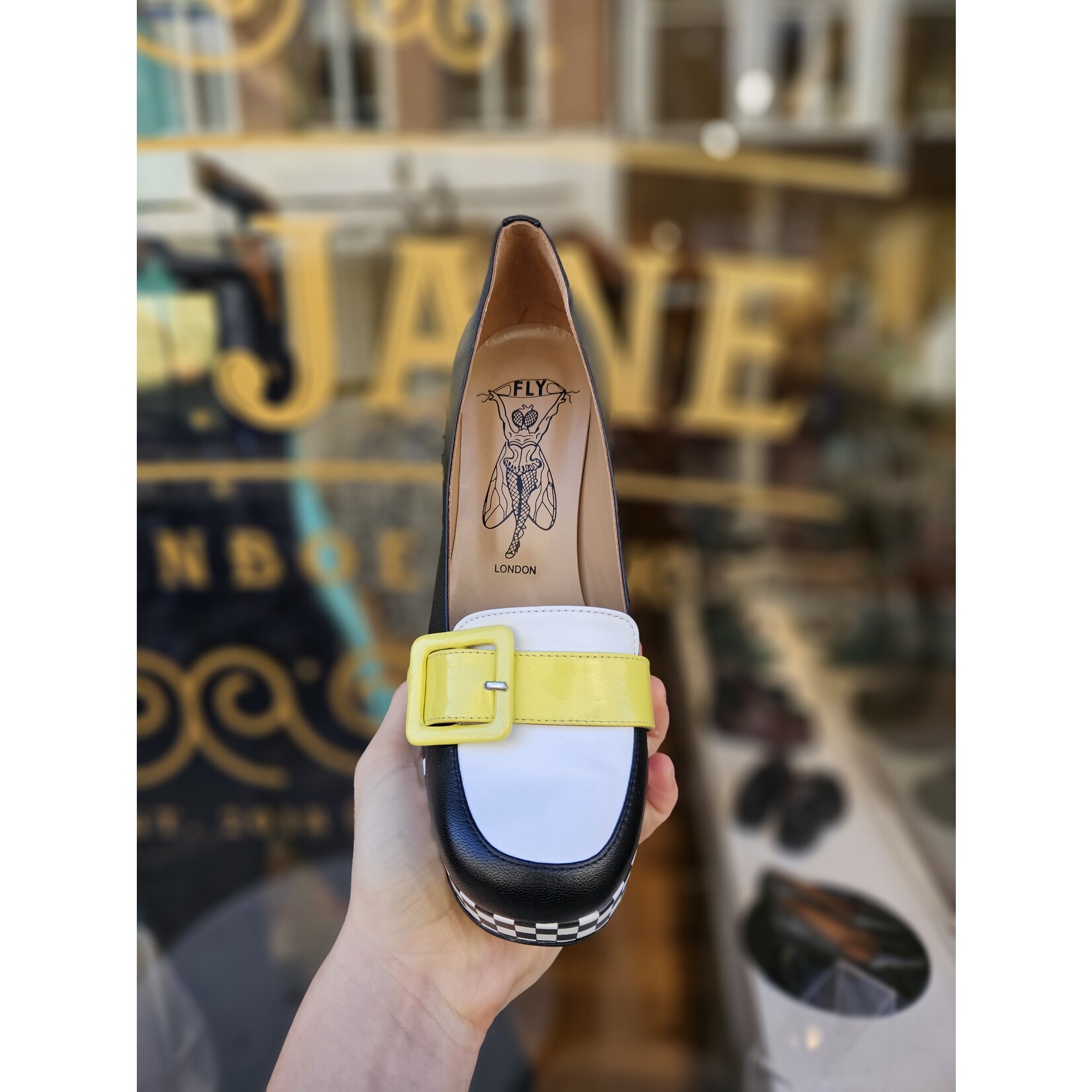Fly London pump plateau ELLO zwart/wit/geel