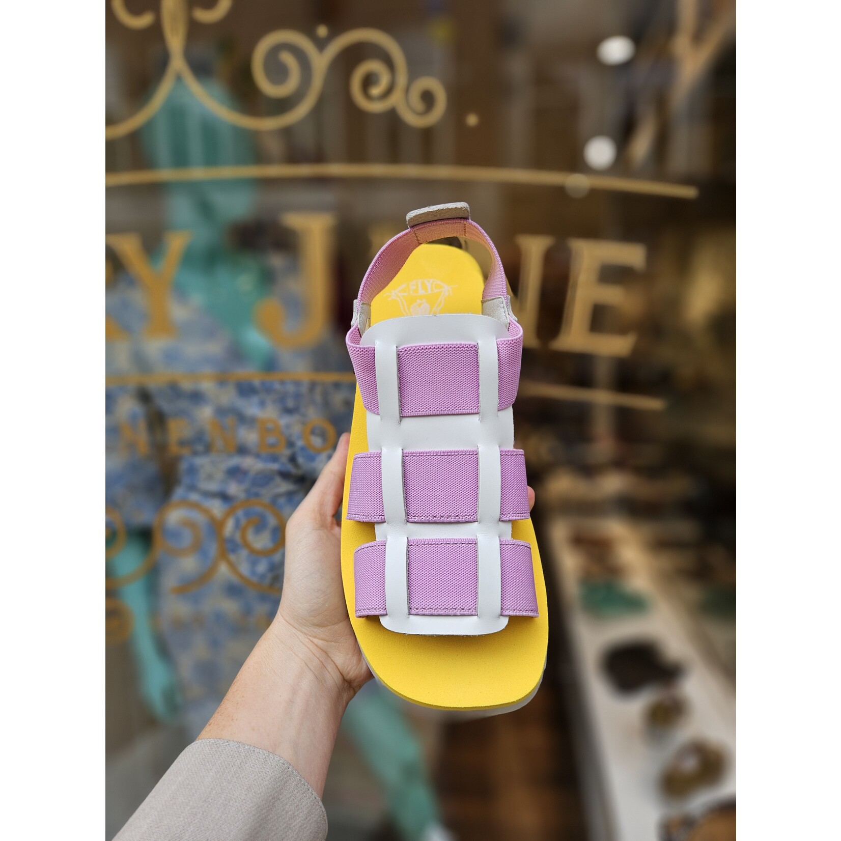 Fly London sandaal sleehak SAMB geel/roze