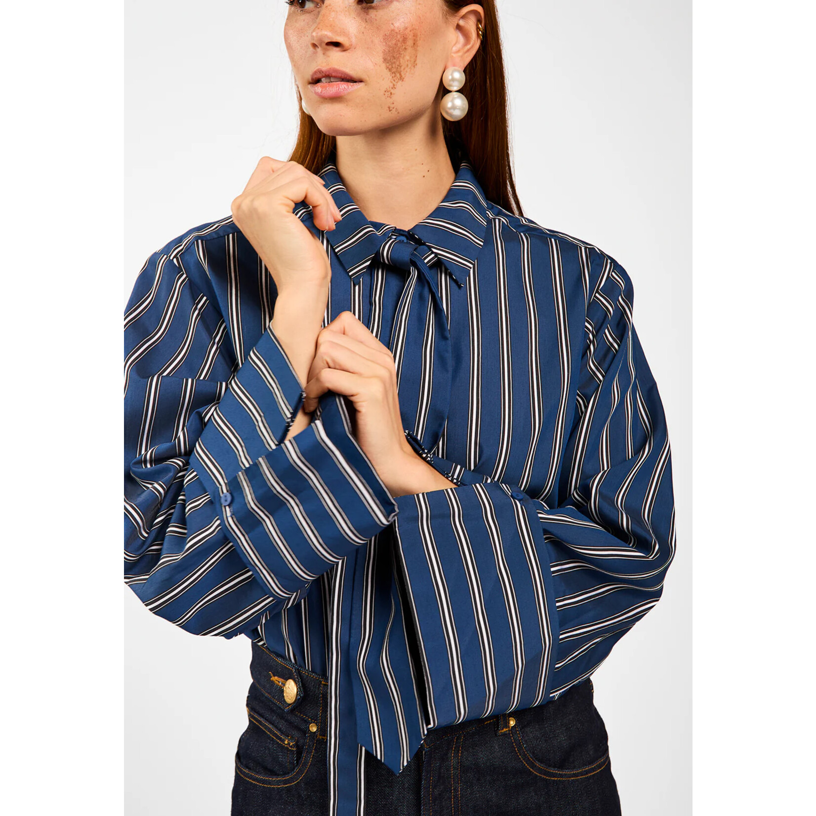 Aaiko viscose blouse ELDA blauw gestreept