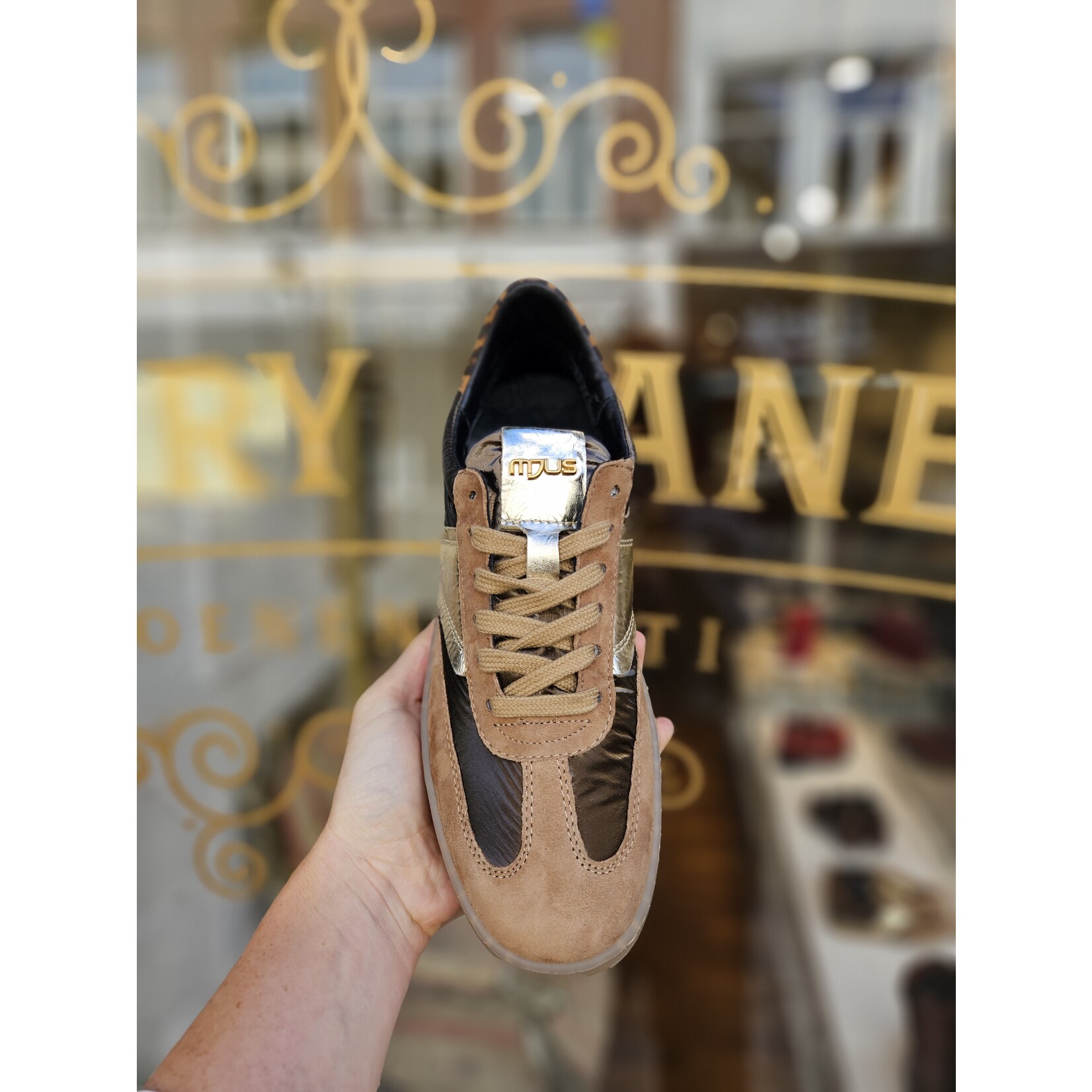 MJUS, leren sneaker GIADA bruin/zand print