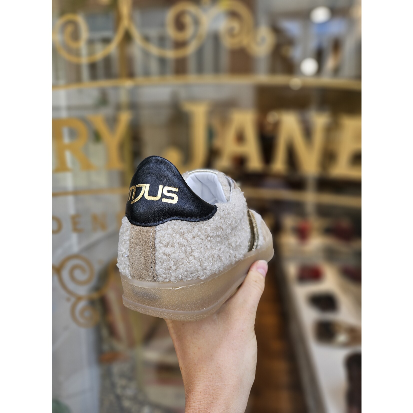 MJUS, leren sneaker Bianca teddy beige/goud