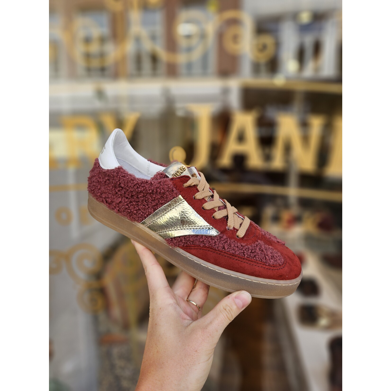MJUS, leren sneaker Sofia teddy bordeaux