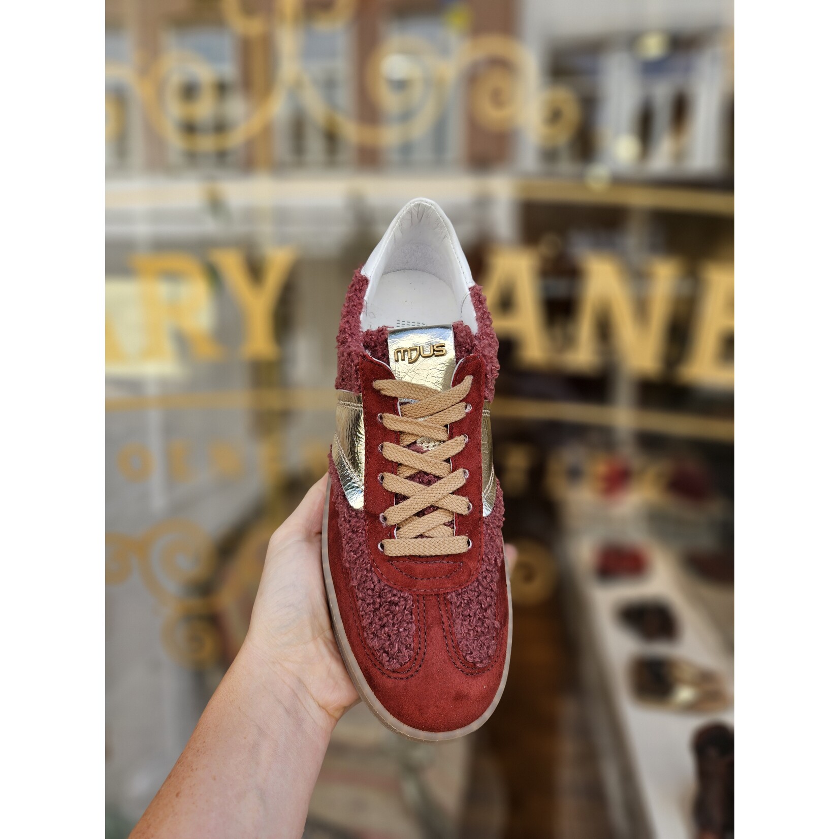 MJUS, leren sneaker Sofia teddy bordeaux