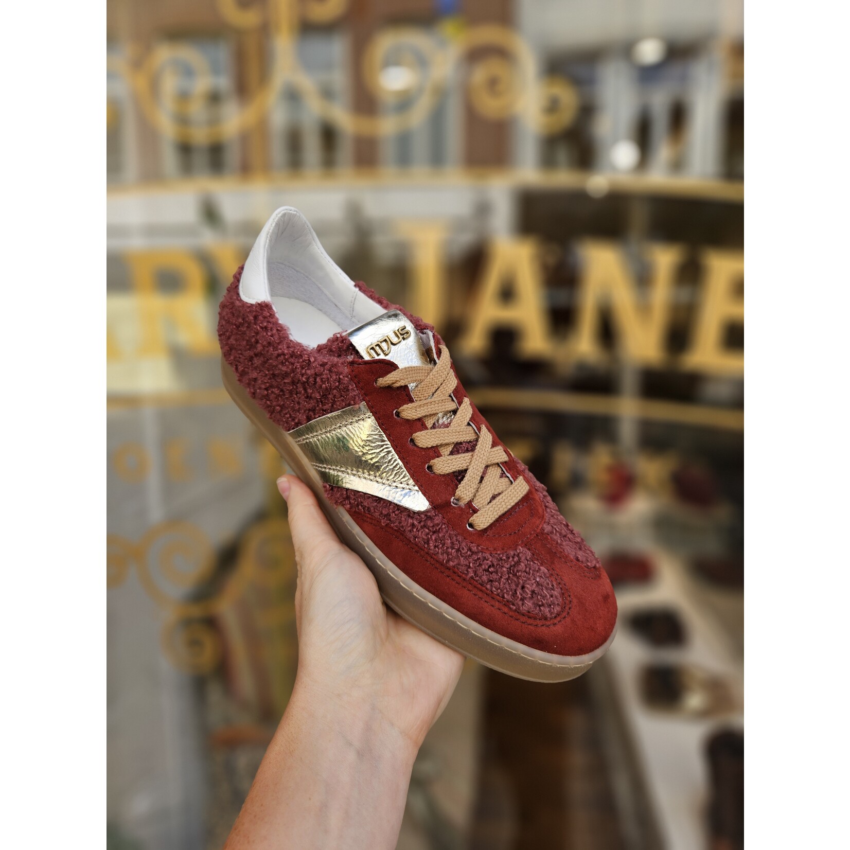 MJUS, leren sneaker Sofia teddy bordeaux