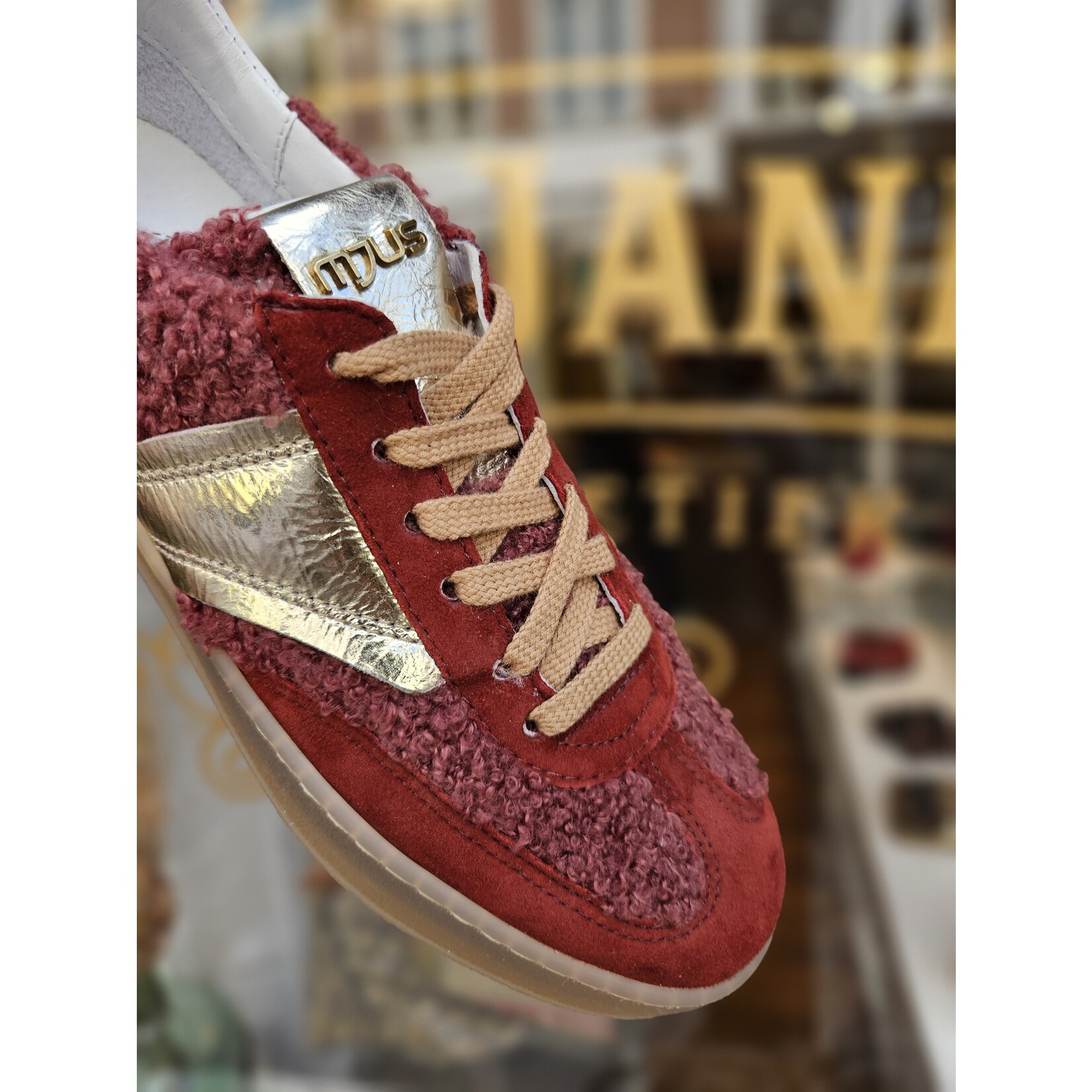 MJUS, leren sneaker Sofia teddy bordeaux