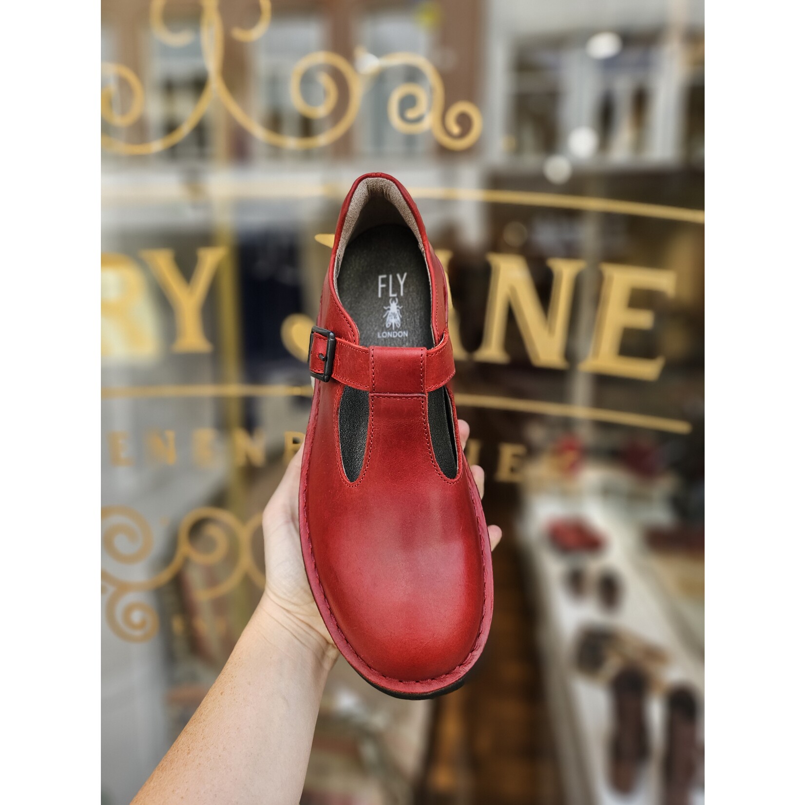 Fly London, leren Mary Jane plateau gesp Baiz rood