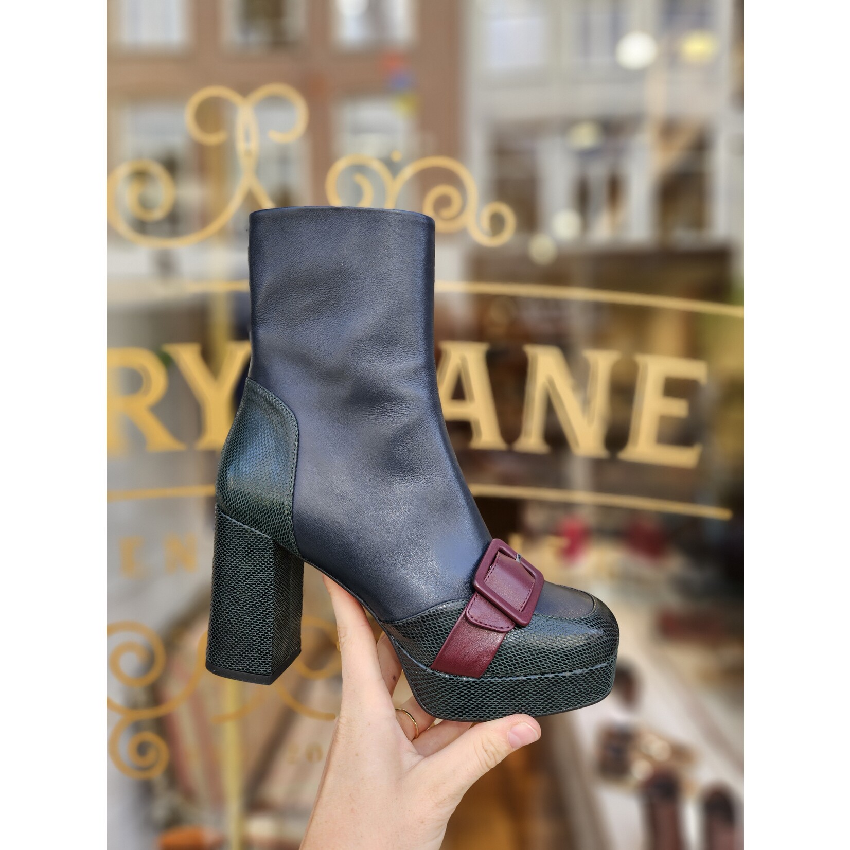 Fly London, leren enkellaar platform Efol blauw/groen