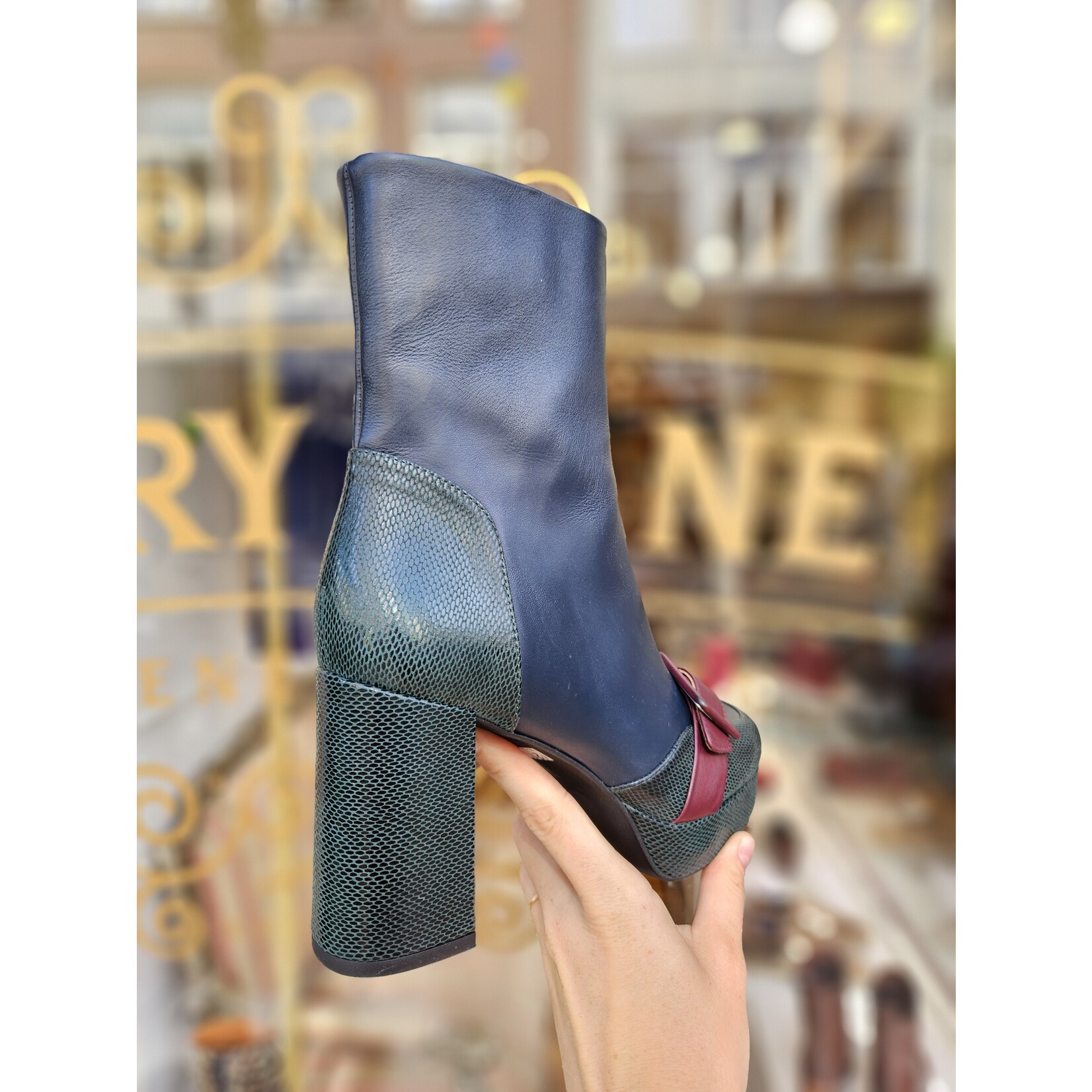 Fly London, leren enkellaar platform Efol blauw/groen